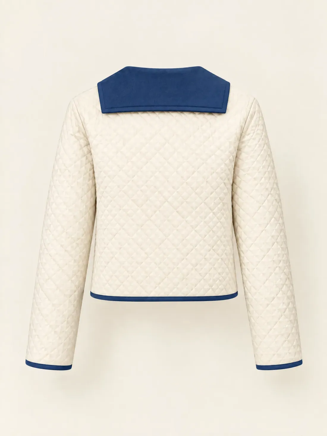Beacon Quilted Collar Jacket in Ecru / Harbour Blue, back view