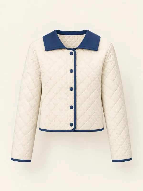Beacon Quilted Collar Jacket in Ecru / Harbour Blue, front view