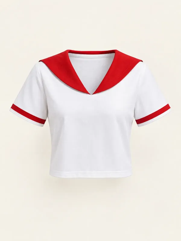 Beacon Red Collar Tee in White / Signal Red, front view