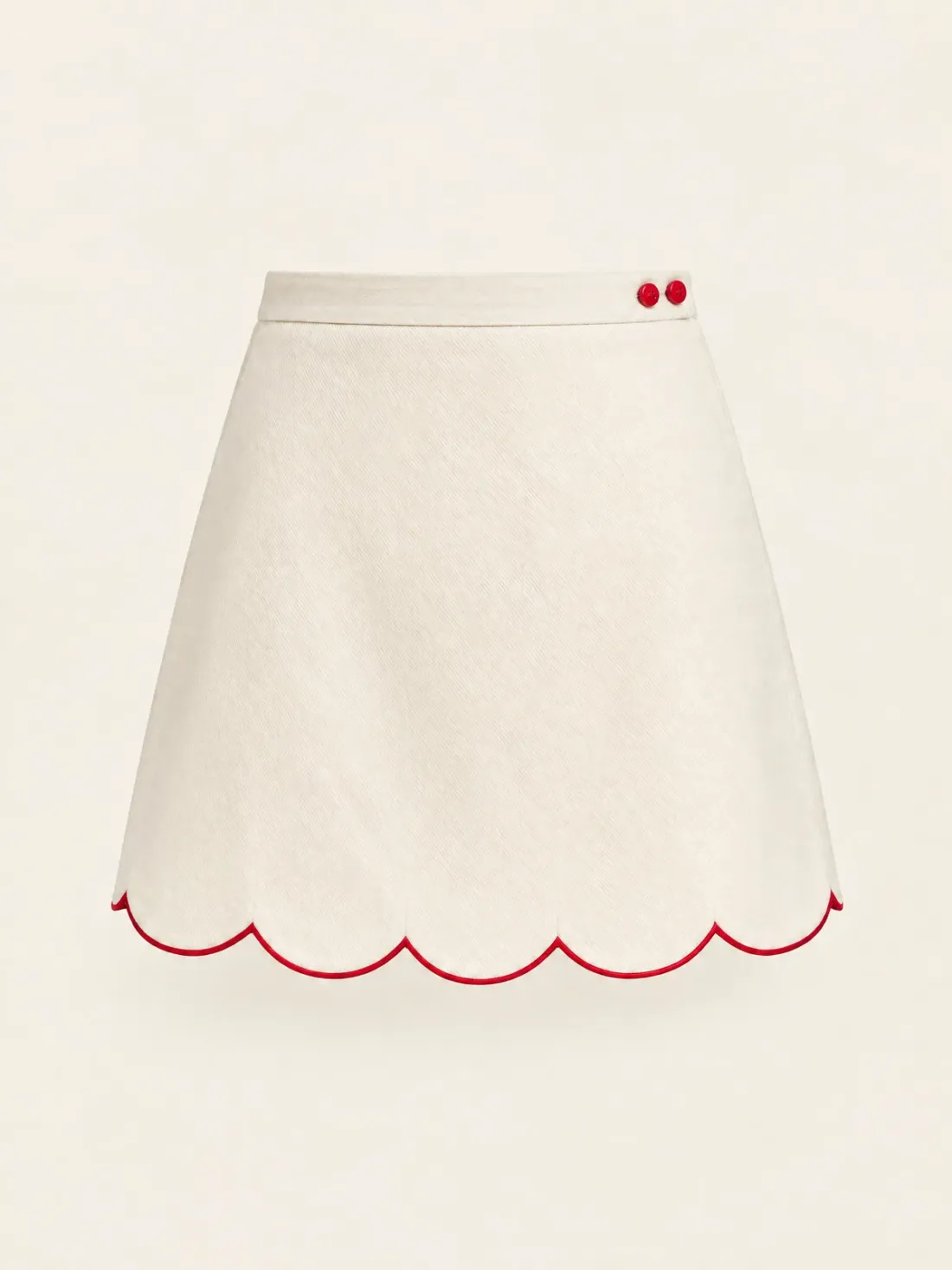 Breeze Scallop Hem Mini in Ecru / Signal Red, back view