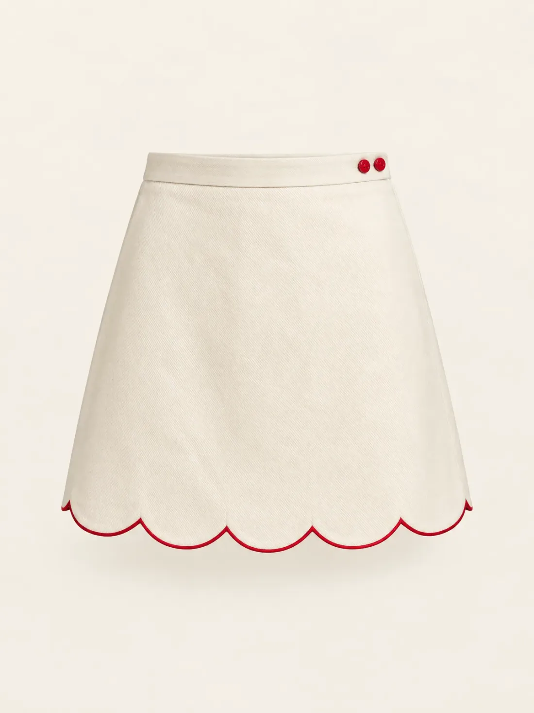 Breeze Scallop Hem Mini in Ecru / Signal Red, front view