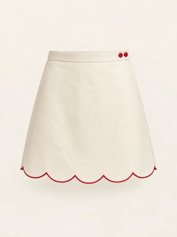 Breeze Scallop Hem Mini in Ecru / Signal Red, front view