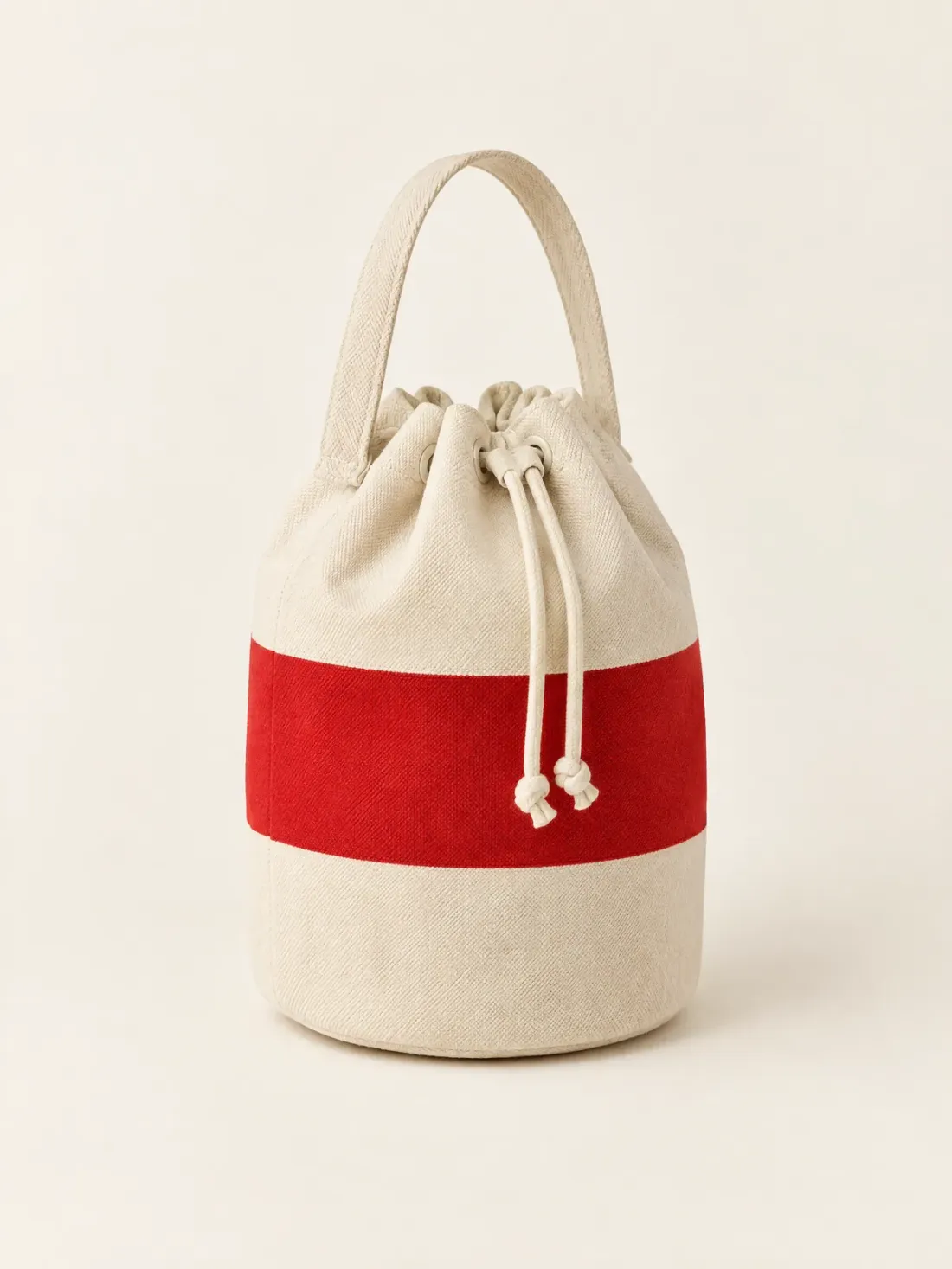 Buoy Round Bucket Bag in Cream / Signal Red, front view