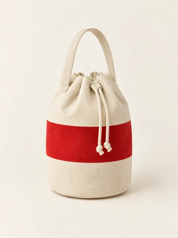 Buoy Round Bucket Bag in Cream / Signal Red, front view