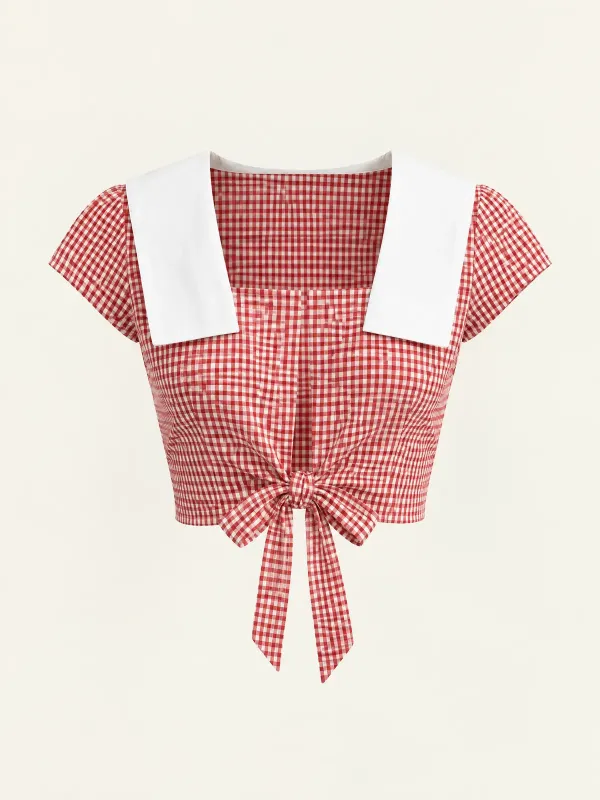Cabin Gingham Sailor Top in Red Gingham / White, front view