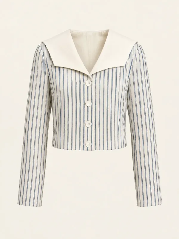 Chalkline Stripe Jacket in Ecru / Harbour Stripe, front view
