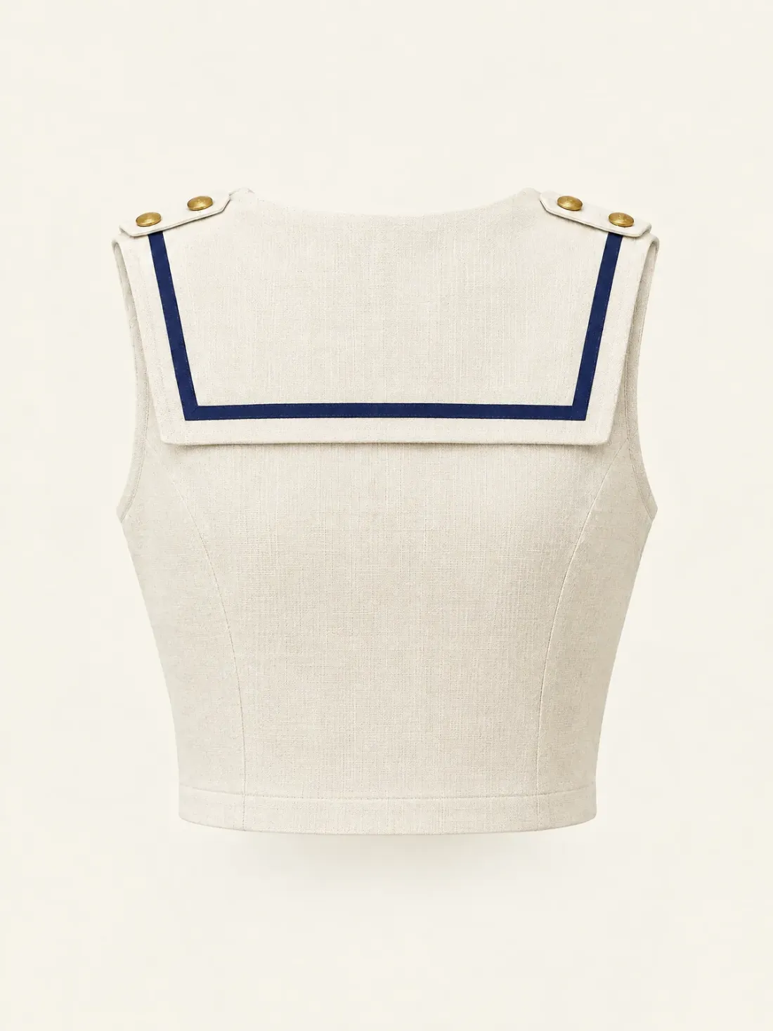 Cleat Button-Shoulder Top in Ecru / Ink, back view