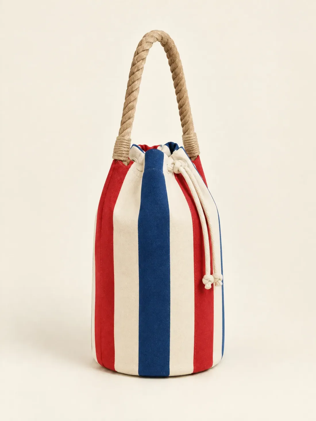 Deck Chair Stripe Bucket in Red / Cream / Harbour Blue, side and back view