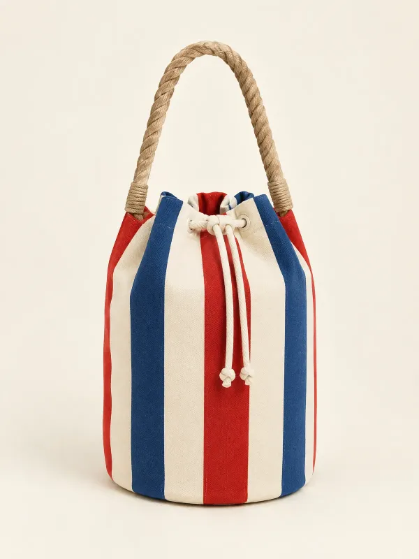 Deck Chair Stripe Bucket in Red / Cream / Harbour Blue, front view
