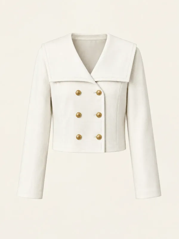 Deck Letter Boxy Jacket in Chalk / Gold-Tone, front view