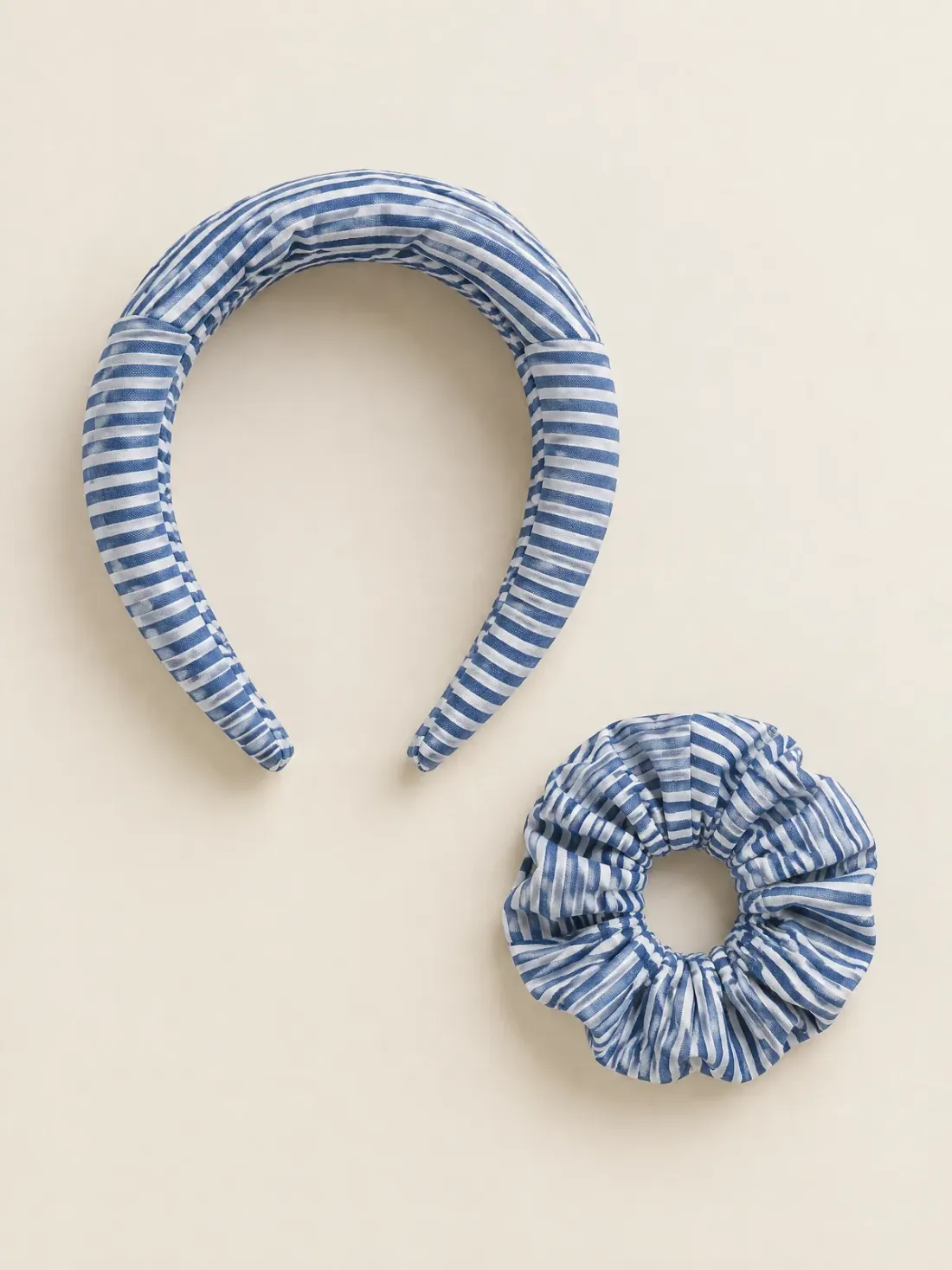 Deck Stripe Headband & Scrunchie Set in Harbour Stripe, front view