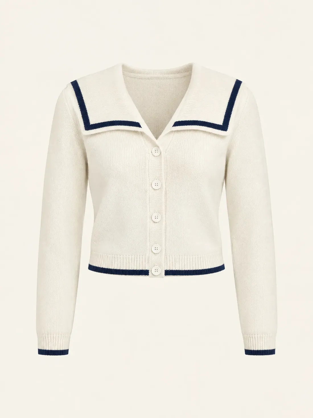 Ferry Cardigan-Collar Knit in Ecru / Ink, front view