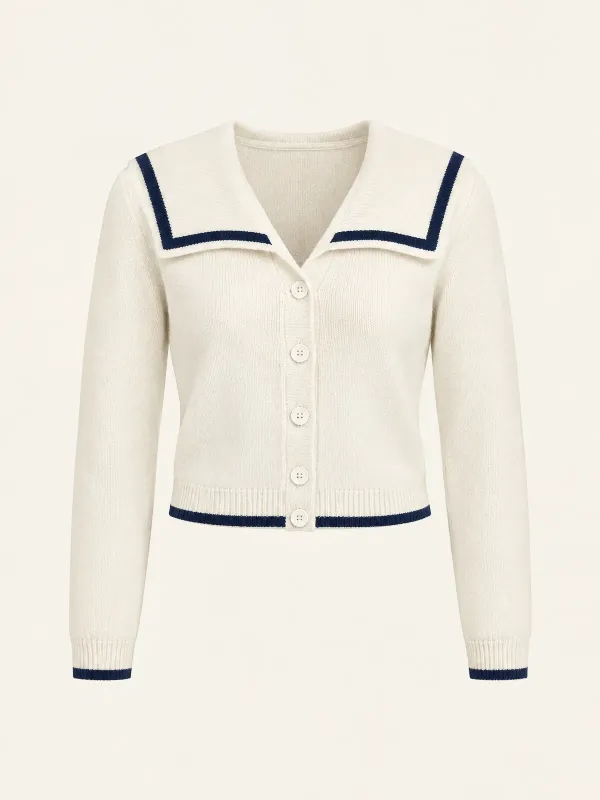 Ferry Cardigan-Collar Knit in Ecru / Ink, front view