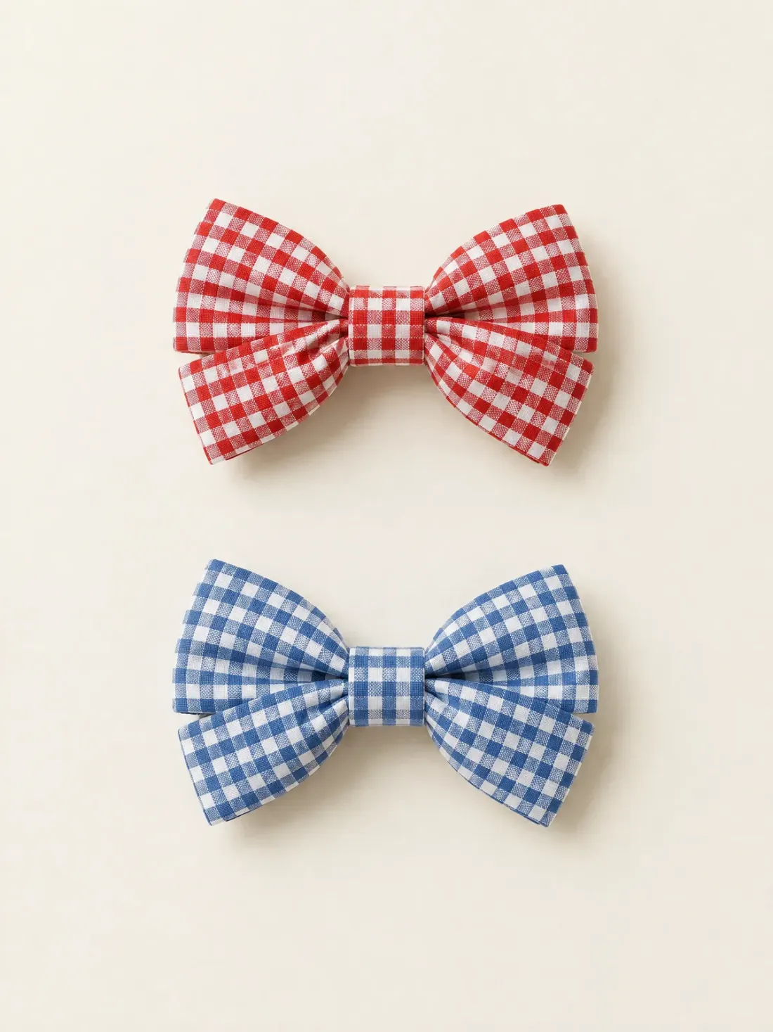 Gingham Bow Clip Set in Red & Blue Gingham, front view