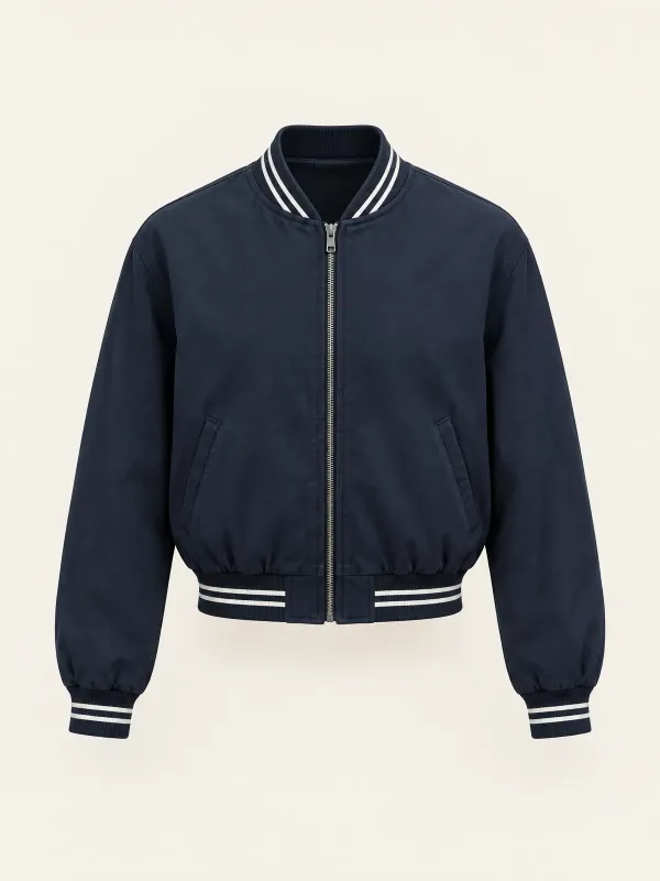 Halyard Cropped Blouson in Ink / Stripe Rib, front view