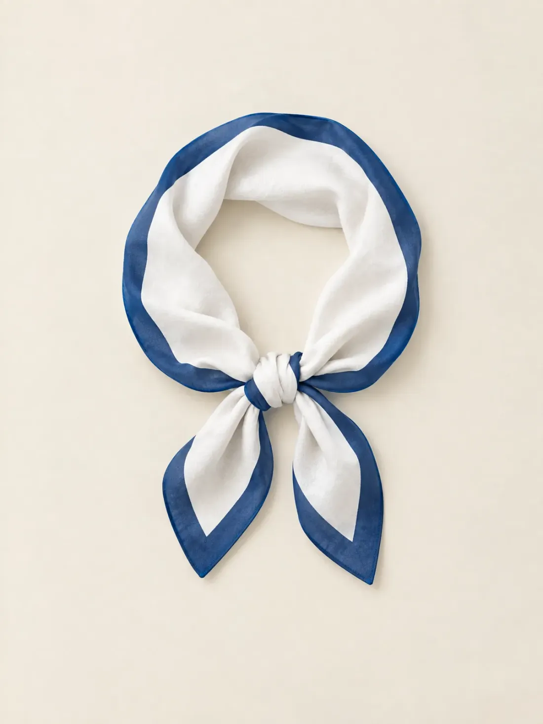 Harbour Bordered Neckerchief in White / Harbour Blue, shown as worn
