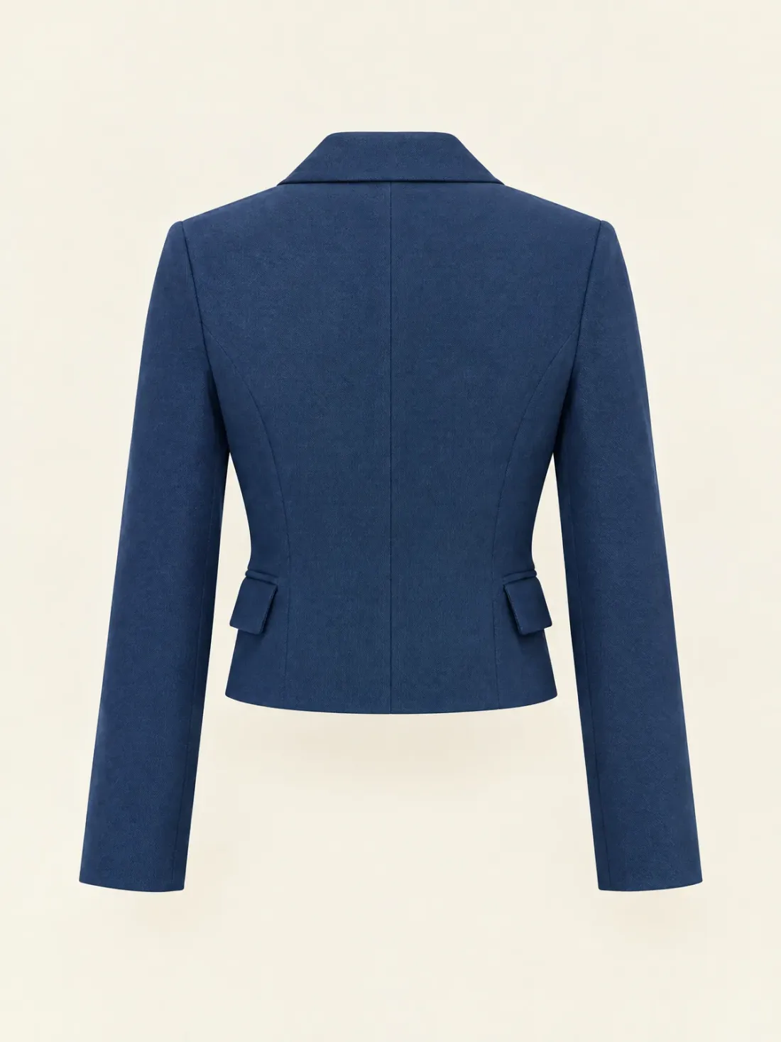 Harbour Double-Breasted Crop Jacket in Harbour Blue, back view