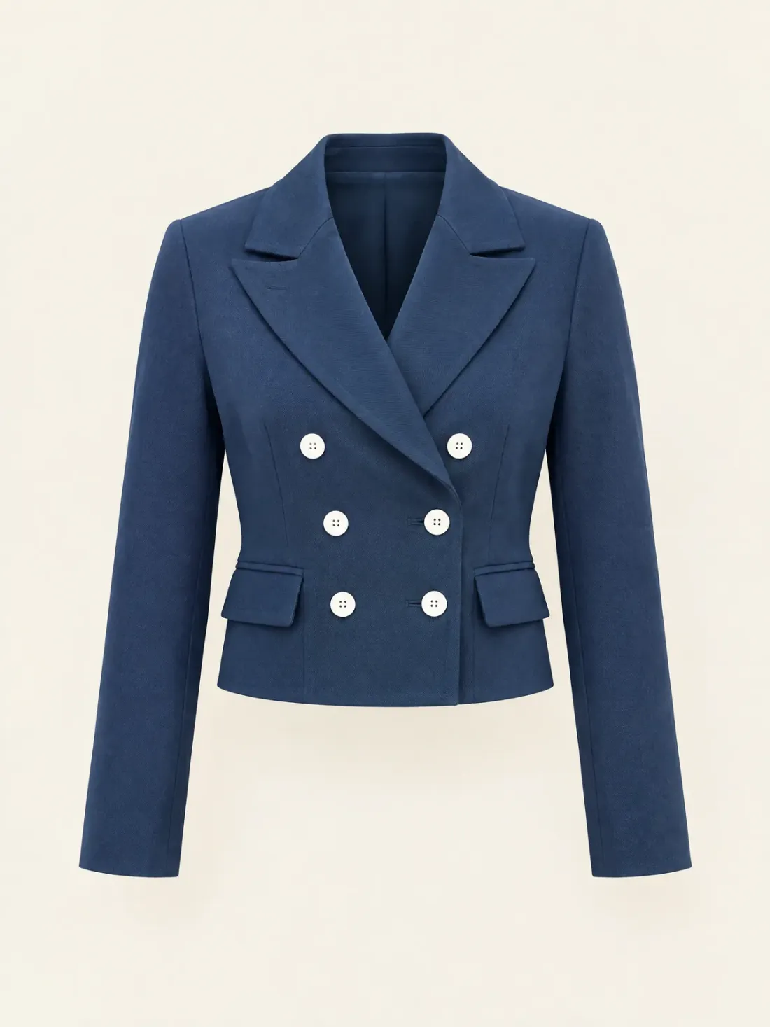 Harbour Double-Breasted Crop Jacket in Harbour Blue, front view