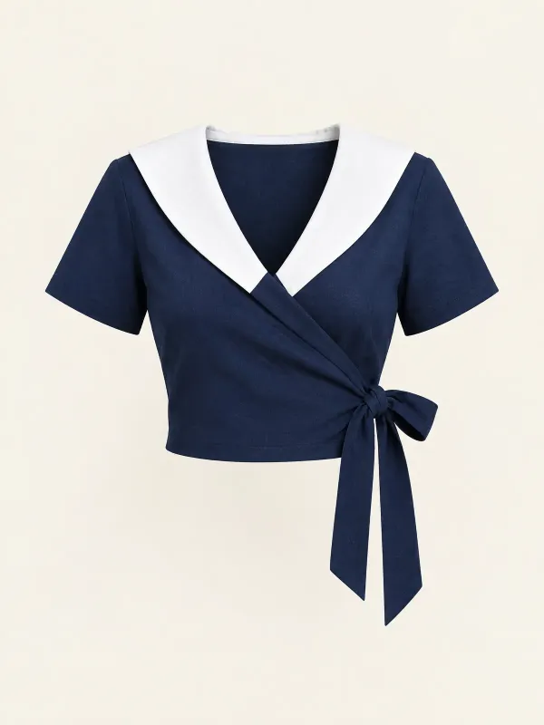 Jetty Wrap Sailor Top in Ink / White, front view