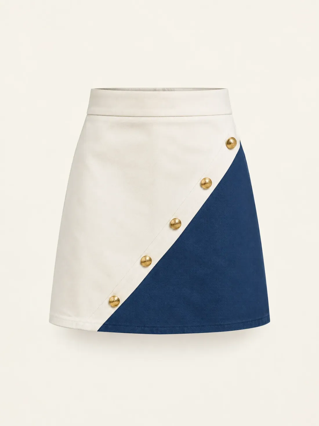Jib Asymmetric Button Mini in Chalk / Harbour Blue, front view