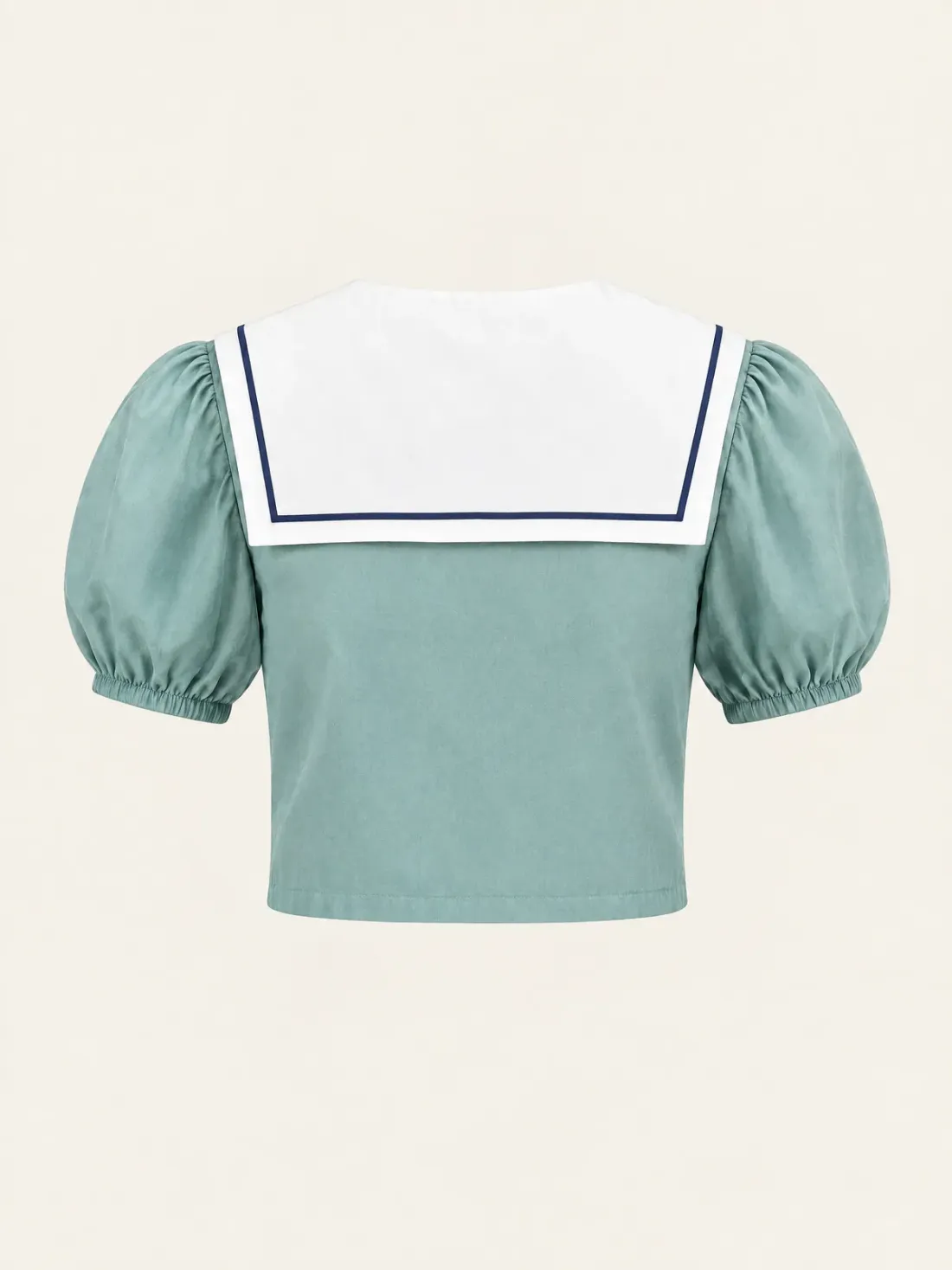 Mistral Puff-Sleeve Sailor Top in Sea Glass / White, back view