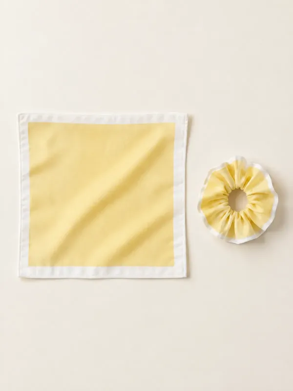 Neckerchief & Scrunchie Pair in Butter / White, front view