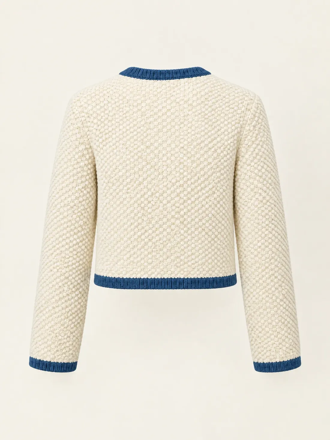 Pierside Knit Jacket in Cream / Harbour Blue, back view