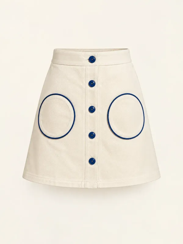 Porthole Pocket Mini in Ecru / Harbour Blue, front view