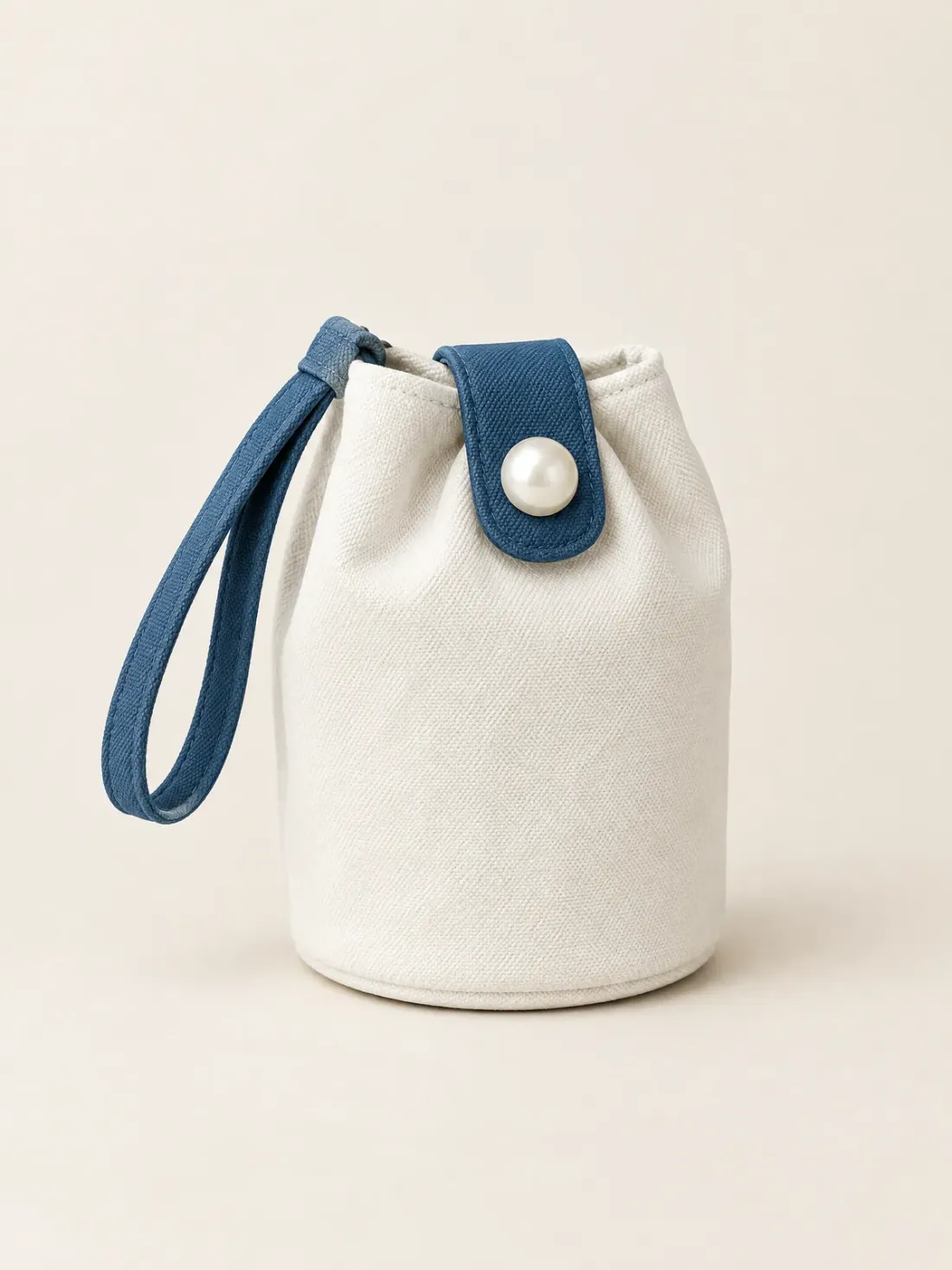 Postcard Button Pouch in White / Harbour Blue, front view