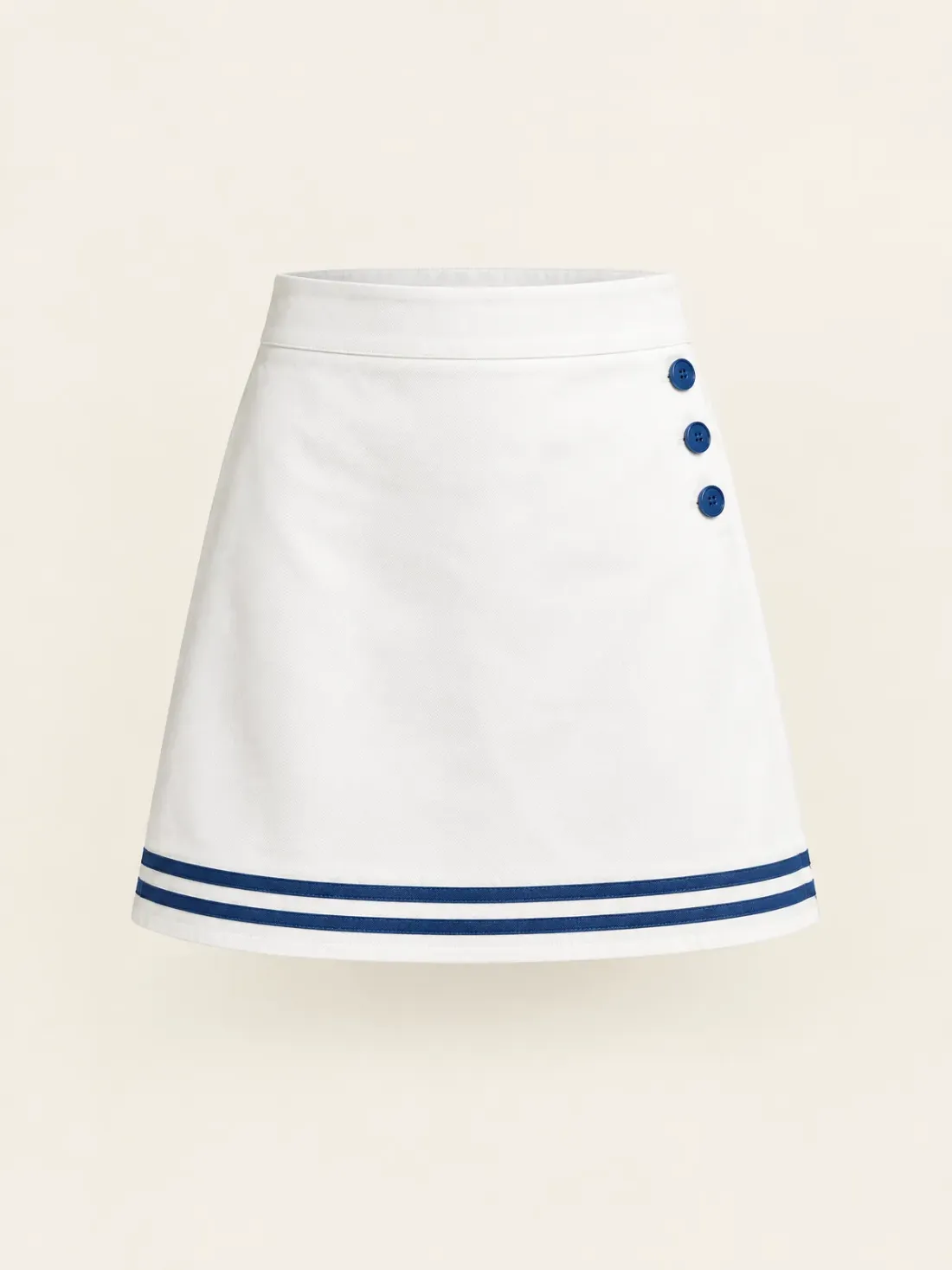 Postcard Stripe Hem Mini in White / Harbour Blue, front view