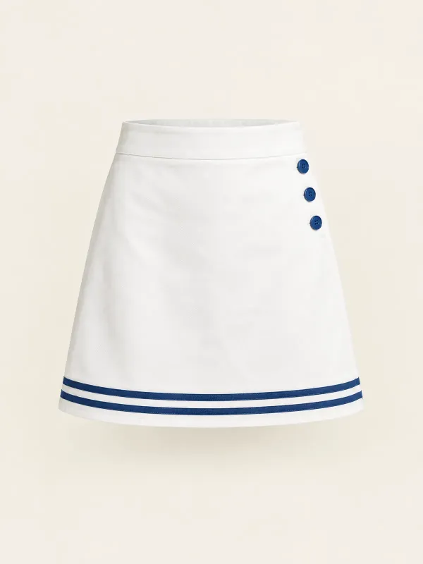 Postcard Stripe Hem Mini in White / Harbour Blue, front view