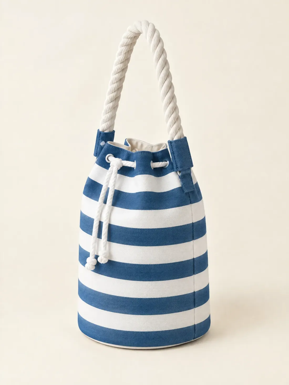 Rope Handle Stripe Bucket in Harbour Stripe, side and back view