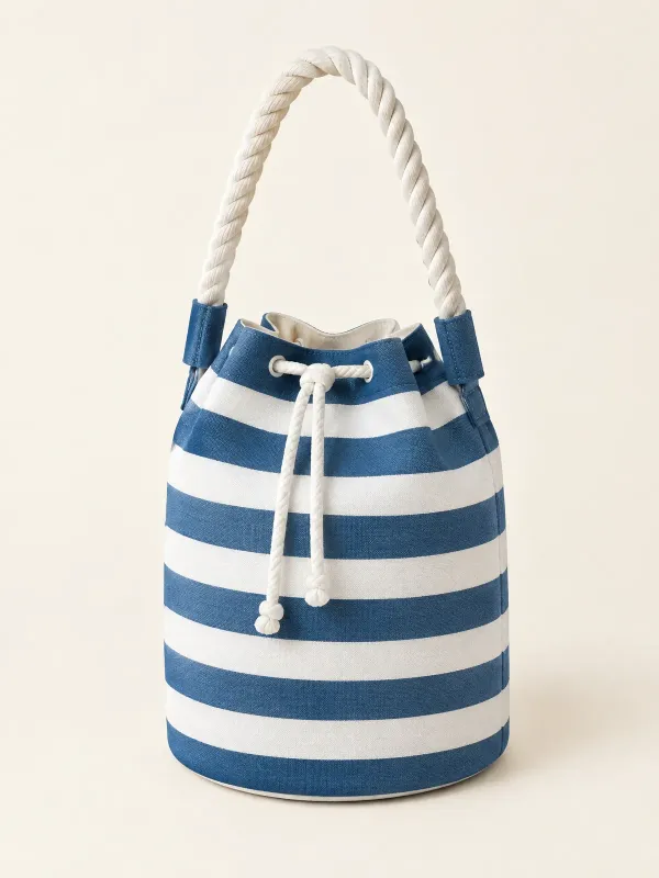 Rope Handle Stripe Bucket in Harbour Stripe, front view