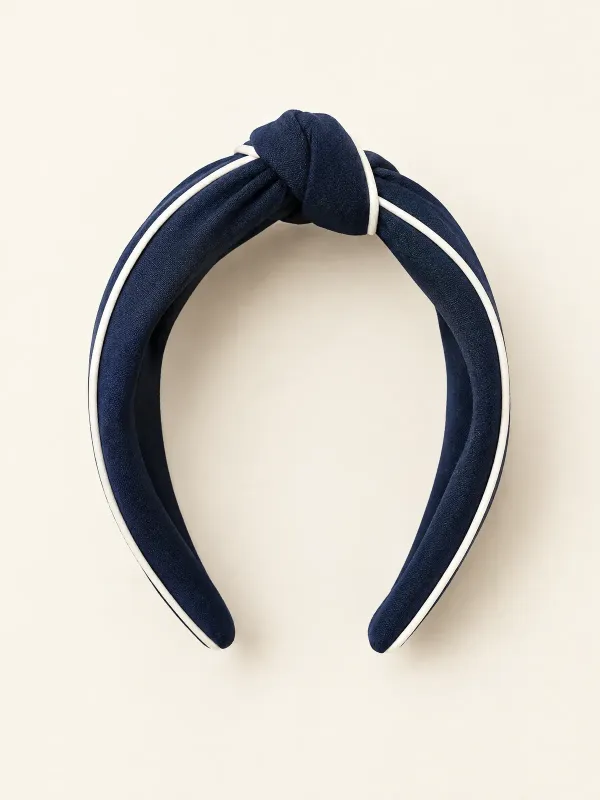 Sailor Knot Headband in Ink / White Piping, front view