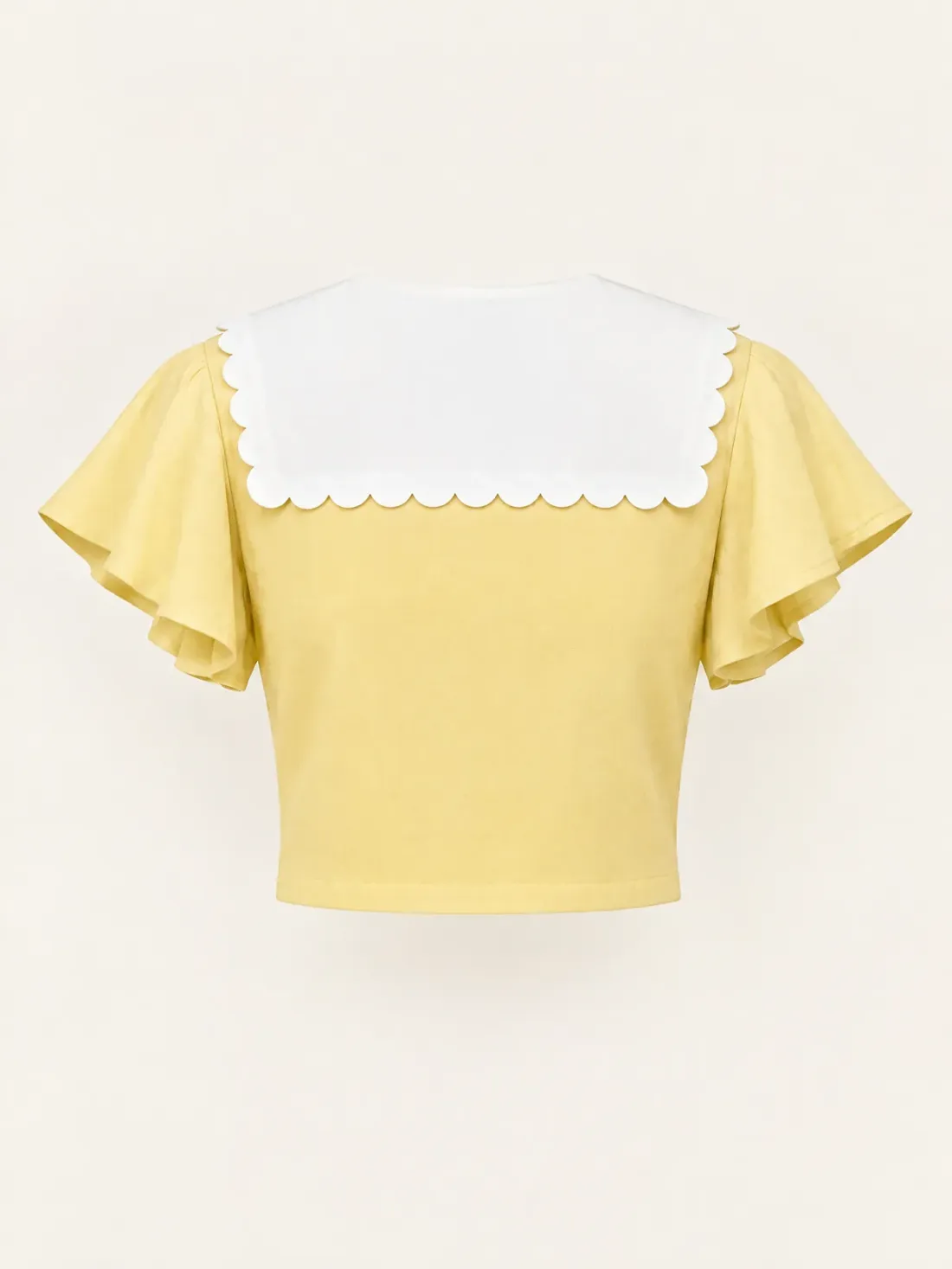 Solent Scallop Collar Top in Butter / White, back view