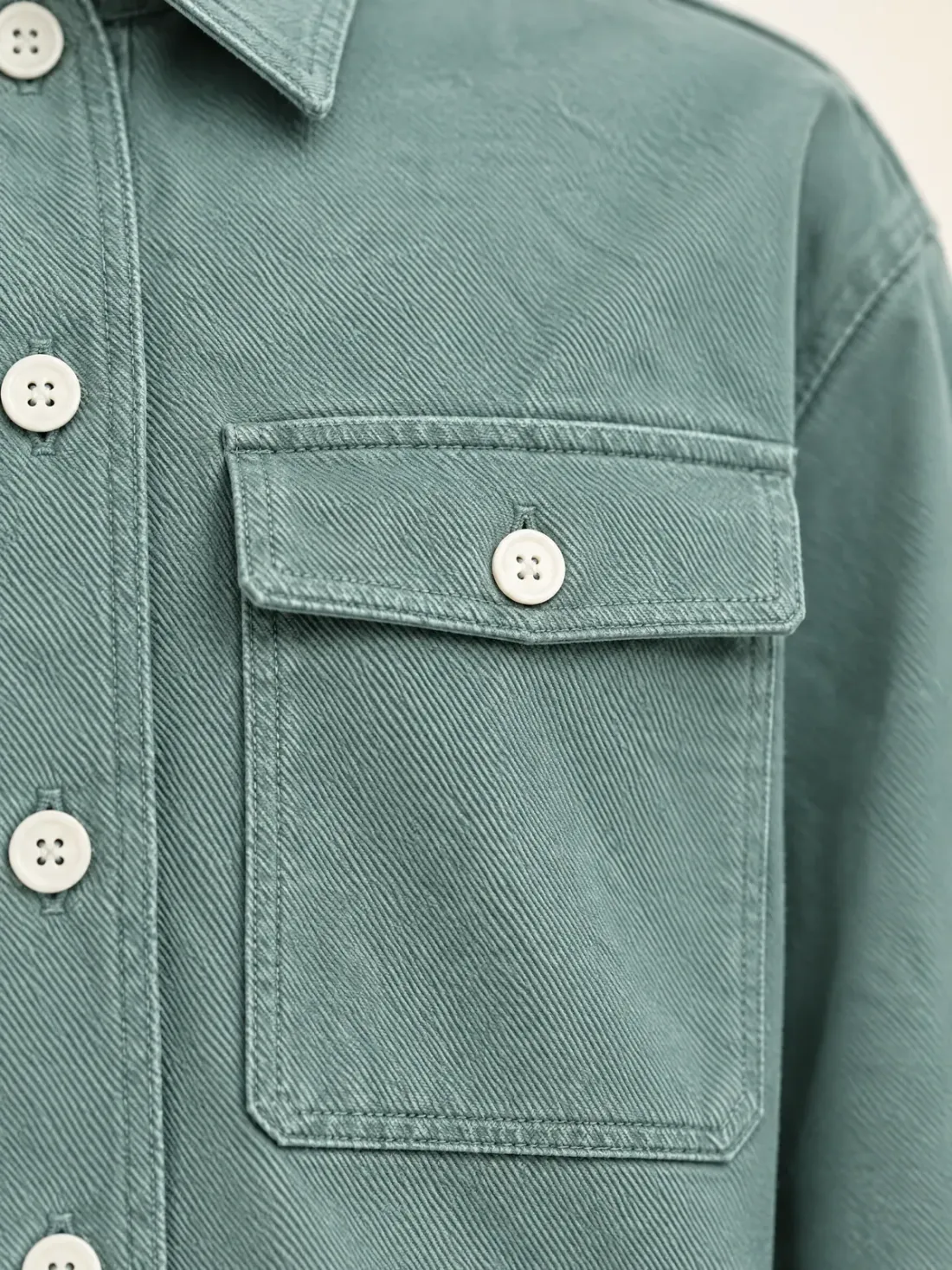Spinnaker Overshirt Jacket, close-up of the chest patch pocket with button flap
