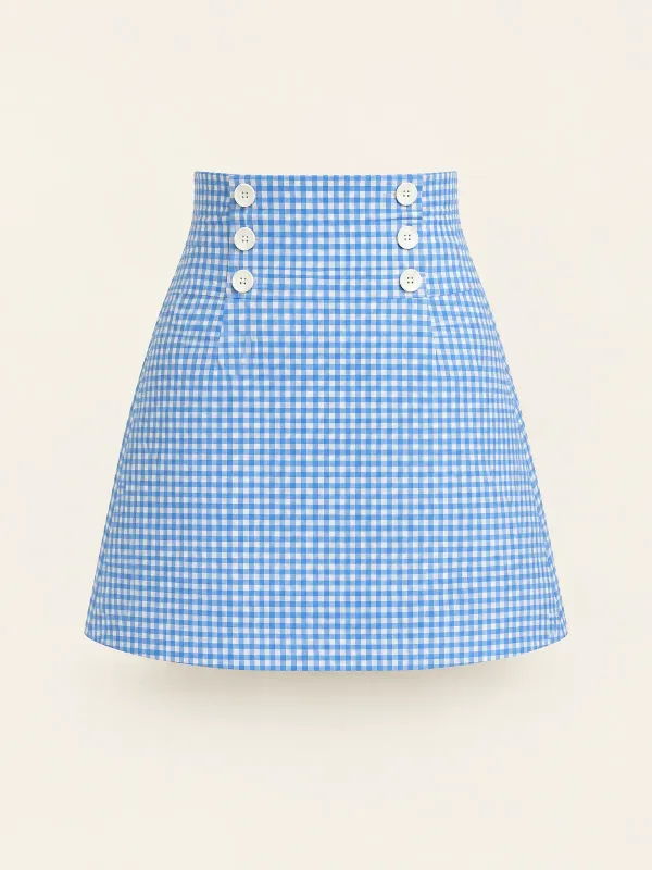 Tallow Gingham Button Mini in Blue Gingham, front view