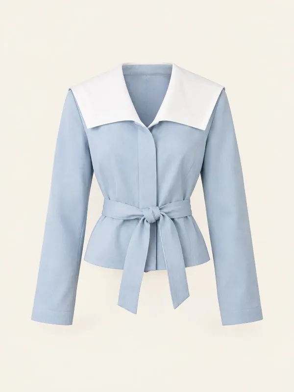 Tideline Tie-Waist Jacket in Powder Blue, front view