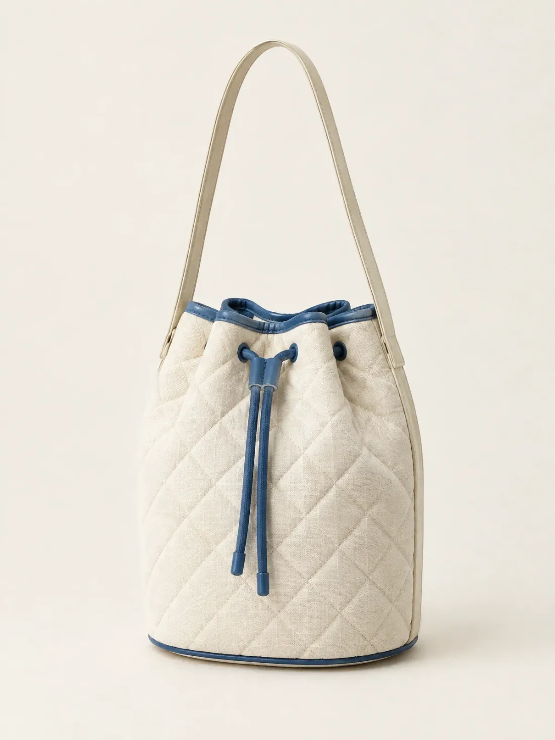 Tidewater Quilted Bucket in Ecru / Harbour Blue, front view